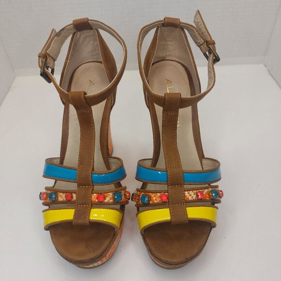 ALDO Multi Color Platform Wedge Sandals Women's Size US 6.5/ EUR 37 - Picture 1 of 11